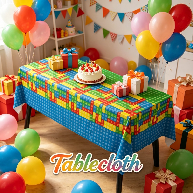 빌딩 블록 벽돌 스타일 식탁보 세련된 만화 캐릭터 생일 - Gaming Accessories For Room 리뷰 및 가격